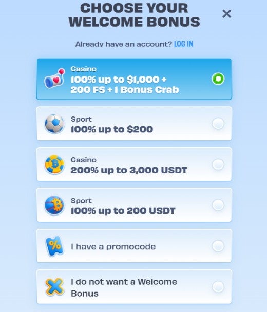 Registration bonus banner at OnlSpins Casino